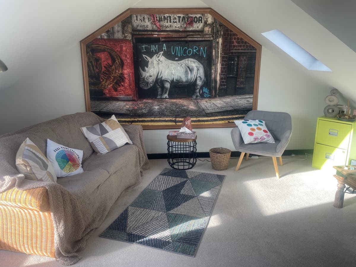 Marion's counselling room in Southsea - a comfortable, welcoming therapeutic space